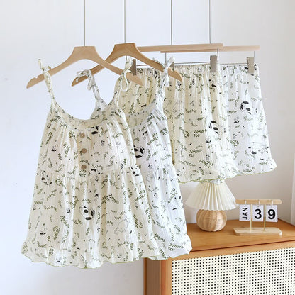 Cat & Leaf Pure Cotton Sleeveless Pajamas