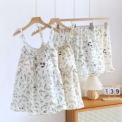 Cat & Leaf Pure Cotton Sleeveless Pajamas