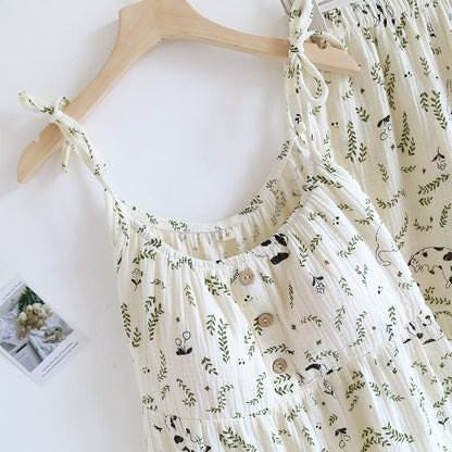 Cat & Leaf Pure Cotton Sleeveless Pajamas