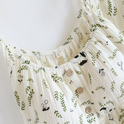 Cat & Leaf Pure Cotton Sleeveless Pajamas
