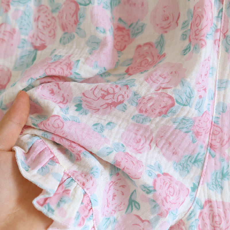 Romantic Floral Cotton Gauze Sleeveless Pajamas