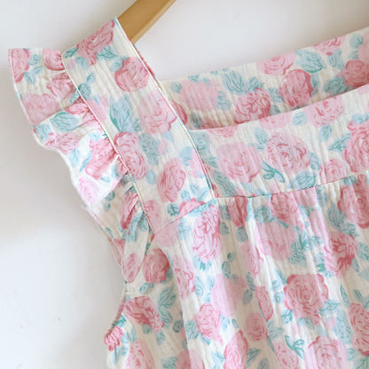 Romantic Floral Cotton Gauze Sleeveless Pajamas