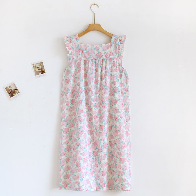Romantic Pink Floral Cotton Cami Nightgown