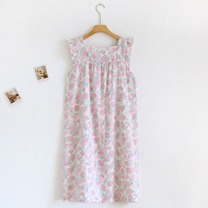 Romantic Pink Floral Cotton Cami Nightgown
