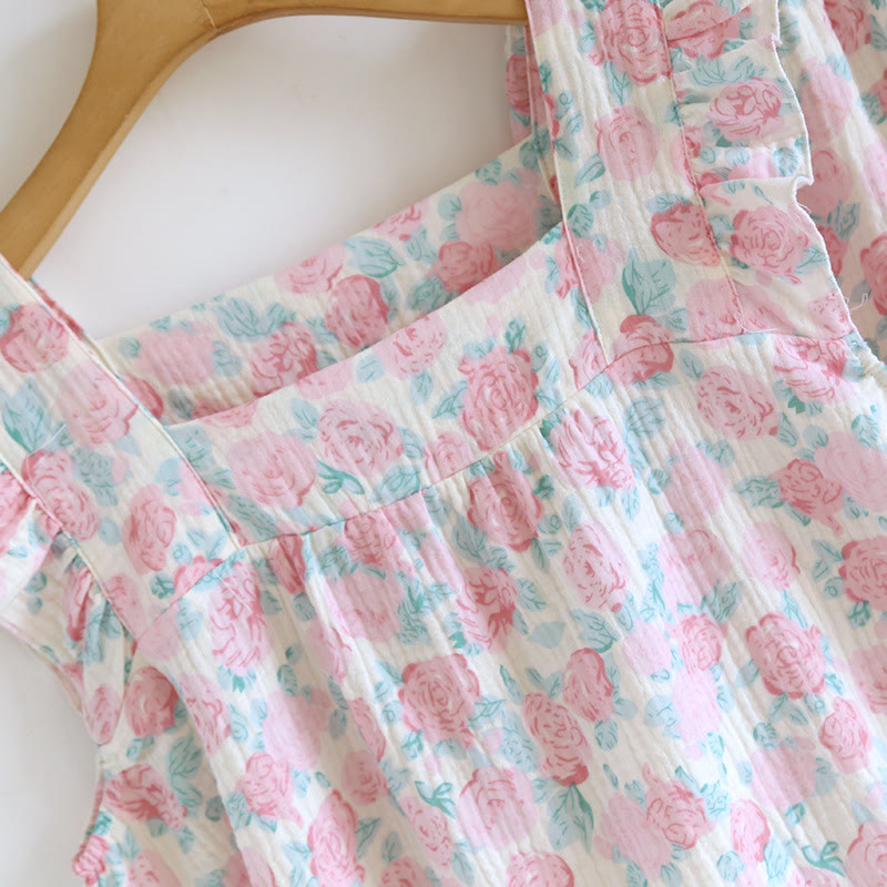 Romantic Pink Floral Cotton Cami Nightgown