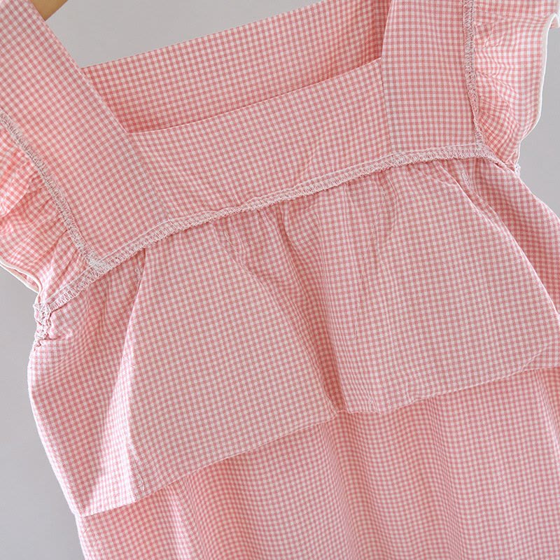 Gingham Flutter Sleeve Cotton Nightgown