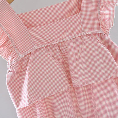 Gingham Flutter Sleeve Cotton Nightgown
