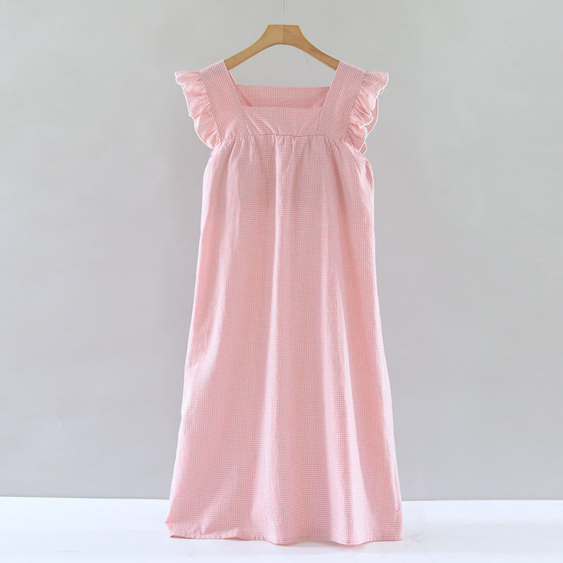 Gingham Flutter Sleeve Cotton Nightgown