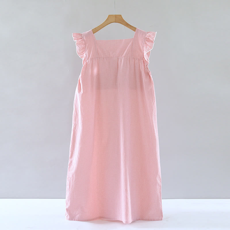Gingham Flutter Sleeve Cotton Nightgown