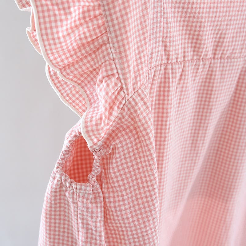 Gingham Flutter Sleeve Cotton Nightgown