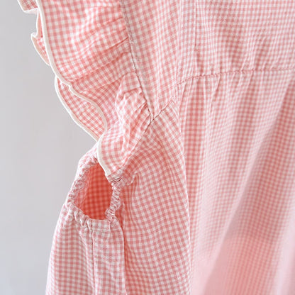 Gingham Flutter Sleeve Cotton Nightgown
