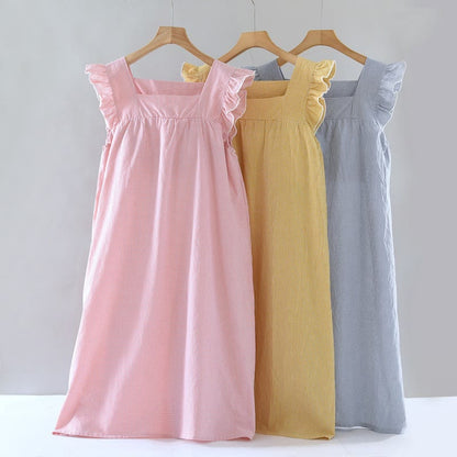 Gingham Flutter Sleeve Cotton Nightgown
