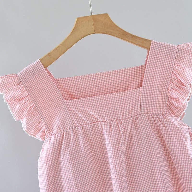 Gingham Flutter Sleeve Cotton Nightgown