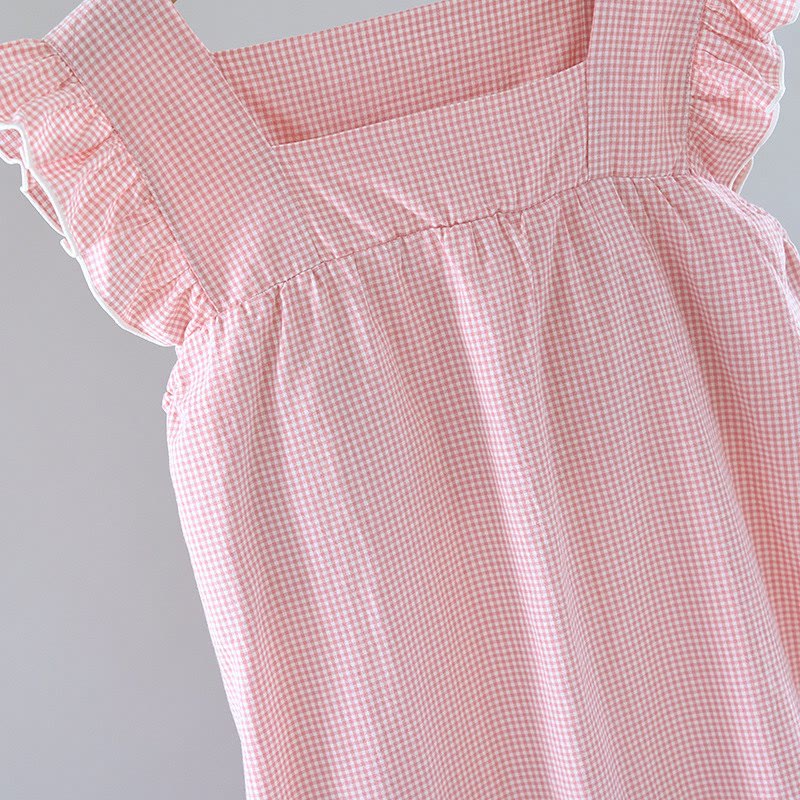 Gingham Flutter Sleeve Cotton Nightgown