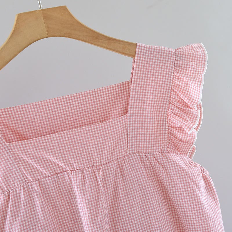 Gingham Flutter Sleeve Cotton Nightgown