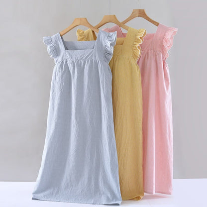 Gingham Flutter Sleeve Cotton Nightgown