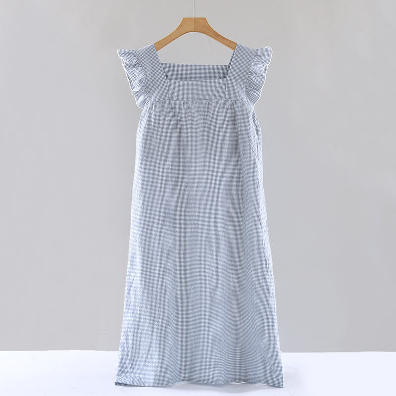 Gingham Flutter Sleeve Cotton Nightgown