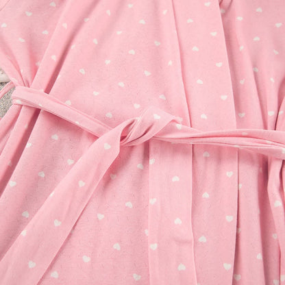 Heart Print Ruffle Knit Pajama Robe