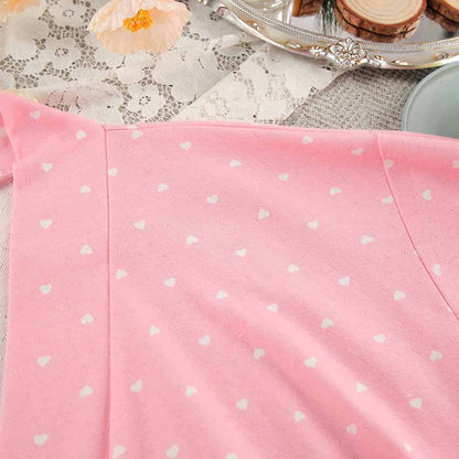 Heart Print Ruffle Knit Pajama Robe