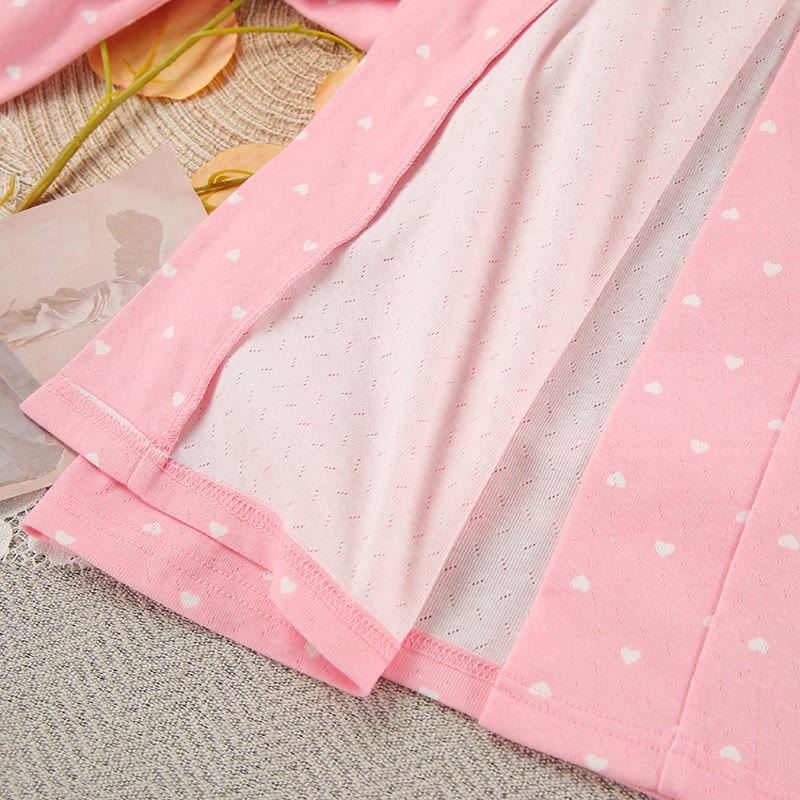 Heart Print Ruffle Knit Pajama Robe