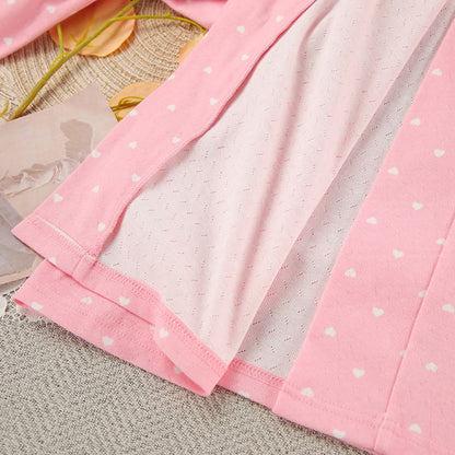 Heart Print Ruffle Knit Pajama Robe