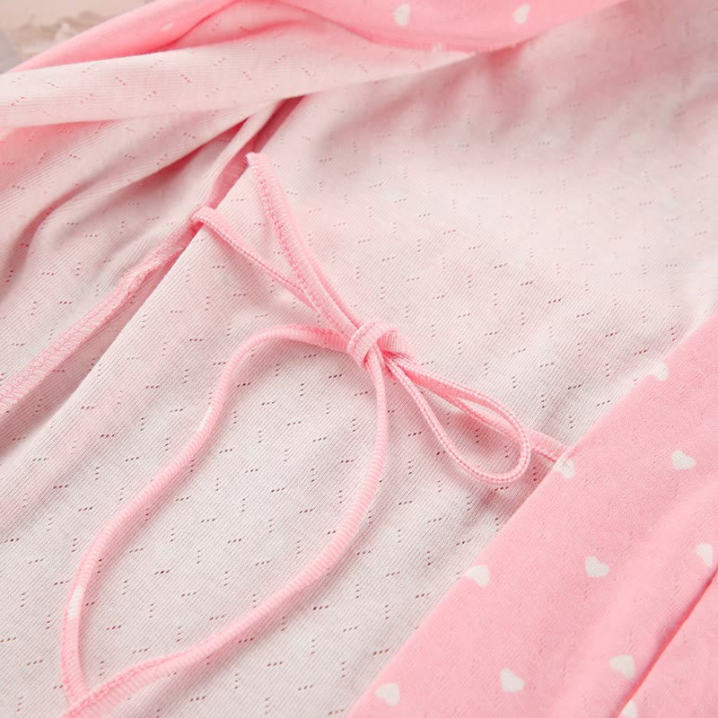 Heart Print Ruffle Knit Pajama Robe