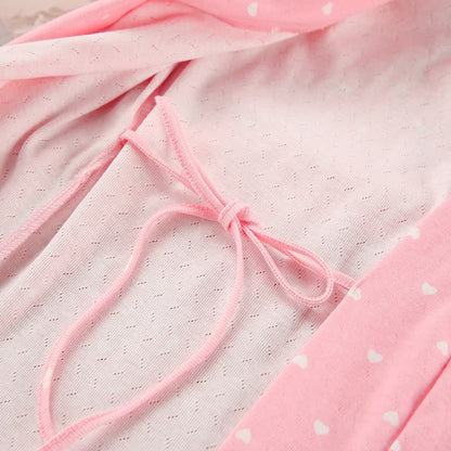 Heart Print Ruffle Knit Pajama Robe