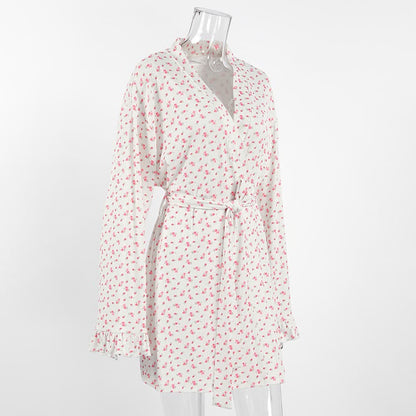 Floral Print Ruffle Knit Pajama Robe