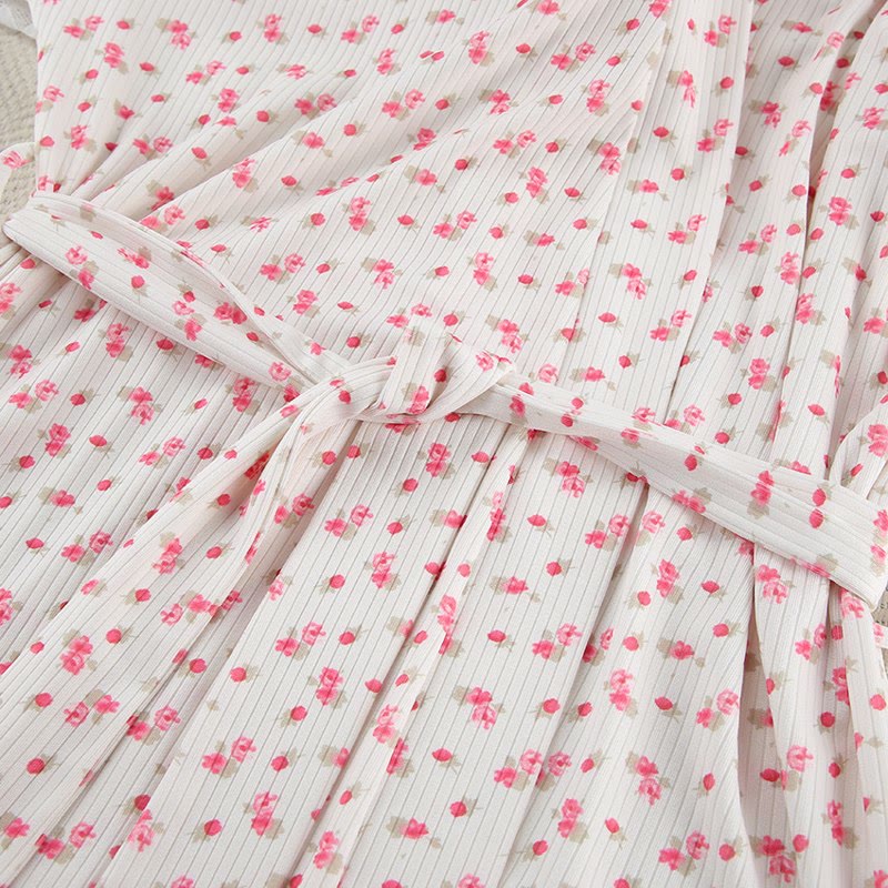Floral Print Ruffle Knit Pajama Robe