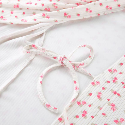 Floral Print Ruffle Knit Pajama Robe