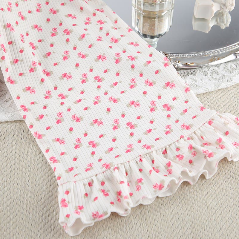 Floral Print Ruffle Knit Pajama Robe
