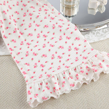 Floral Print Ruffle Knit Pajama Robe