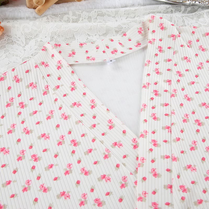 Floral Print Ruffle Knit Pajama Robe