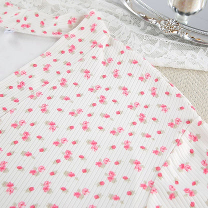Floral Print Ruffle Knit Pajama Robe