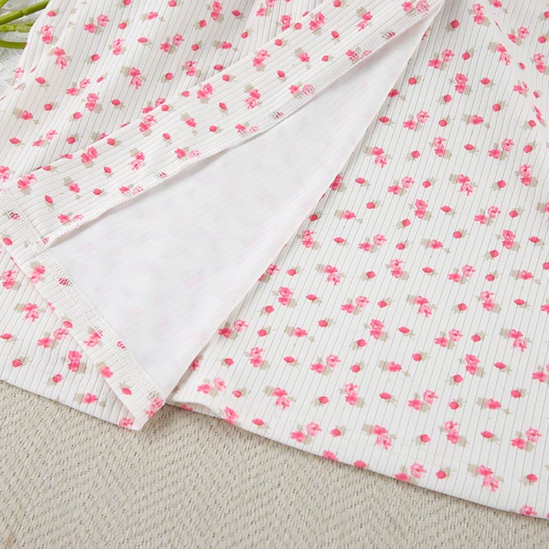 Floral Print Ruffle Knit Pajama Robe