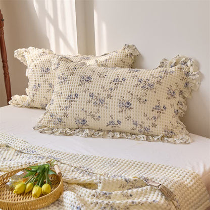 Floral Cotton Gauze Waffle Weave Quilt Blanket