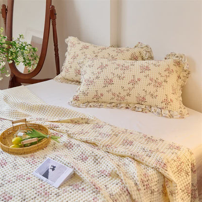 Floral Cotton Gauze Waffle Weave Quilt Blanket