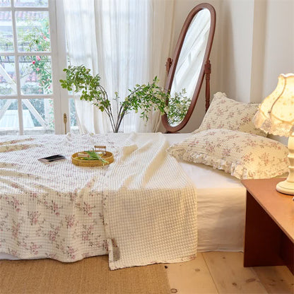 Floral Cotton Gauze Waffle Weave Quilt Blanket