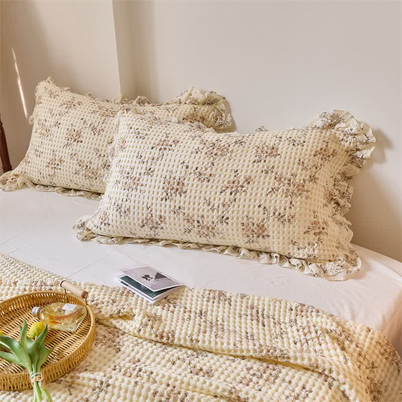 Floral Cotton Gauze Waffle Weave Quilt Blanket