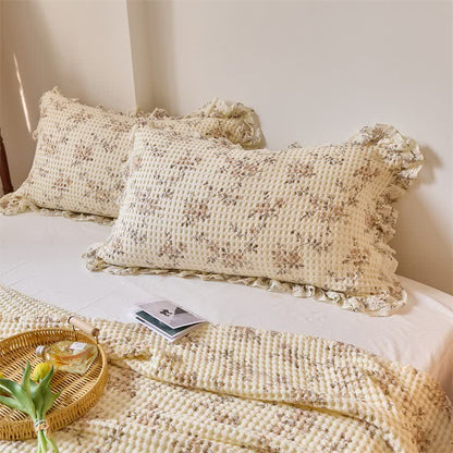 Floral Cotton Gauze Waffle Weave Quilt Blanket