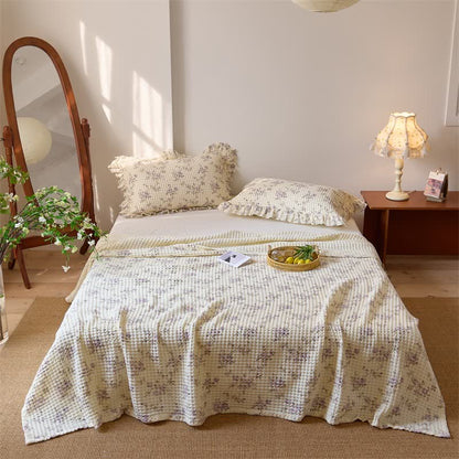 Floral Cotton Gauze Waffle Weave Quilt Blanket