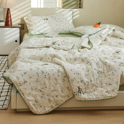 Botanical Leaf & Bunny Cotton Gauze Bedding
