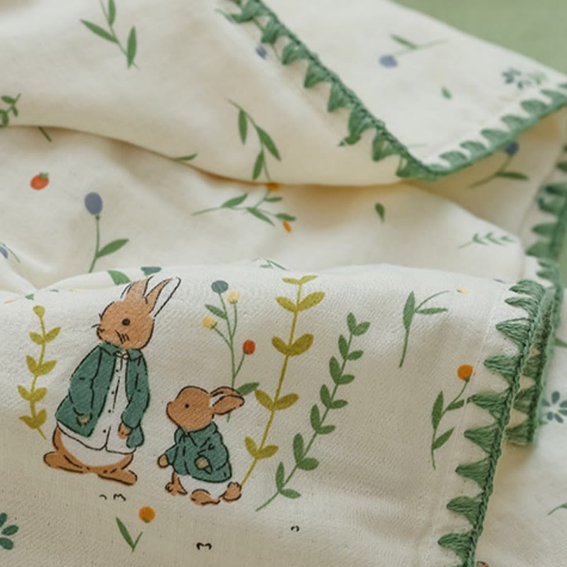 Botanical Leaf & Bunny Cotton Gauze Bedding