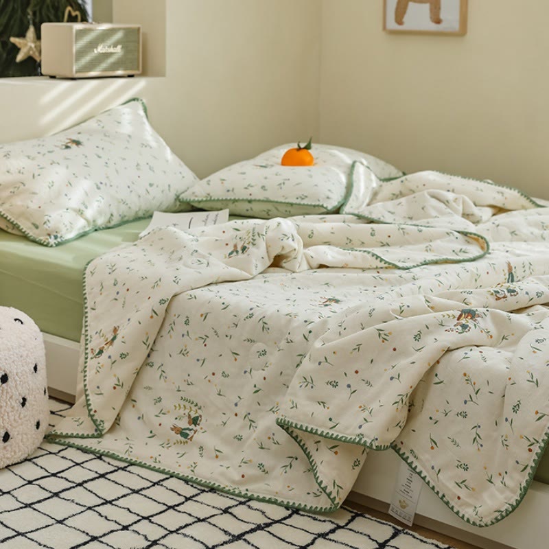 Botanical Leaf & Bunny Cotton Gauze Bedding