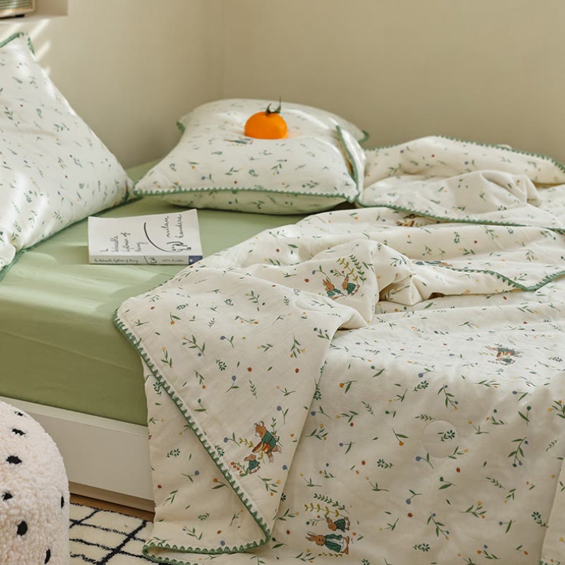 Botanical Leaf & Bunny Cotton Gauze Bedding