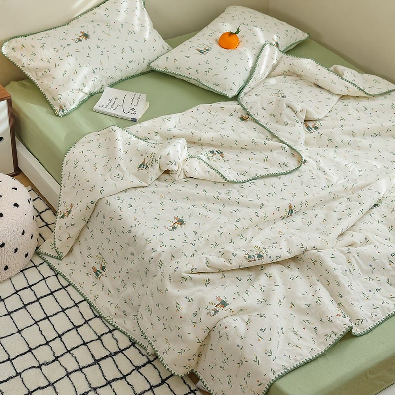 Botanical Leaf & Bunny Cotton Gauze Bedding