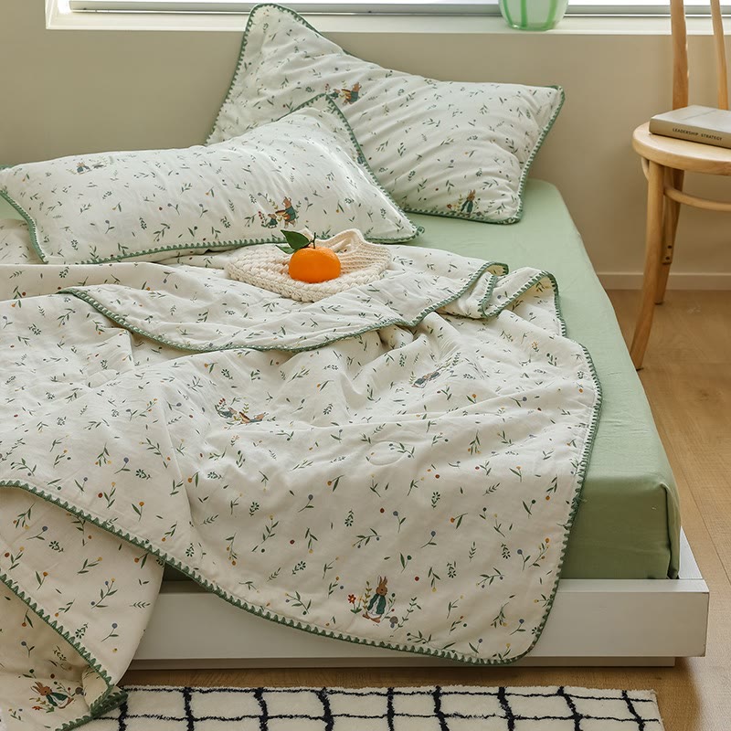 Botanical Leaf & Bunny Cotton Gauze Bedding