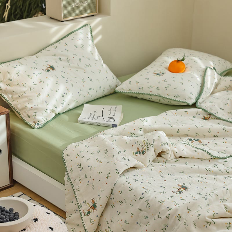 Botanical Leaf & Bunny Cotton Gauze Bedding