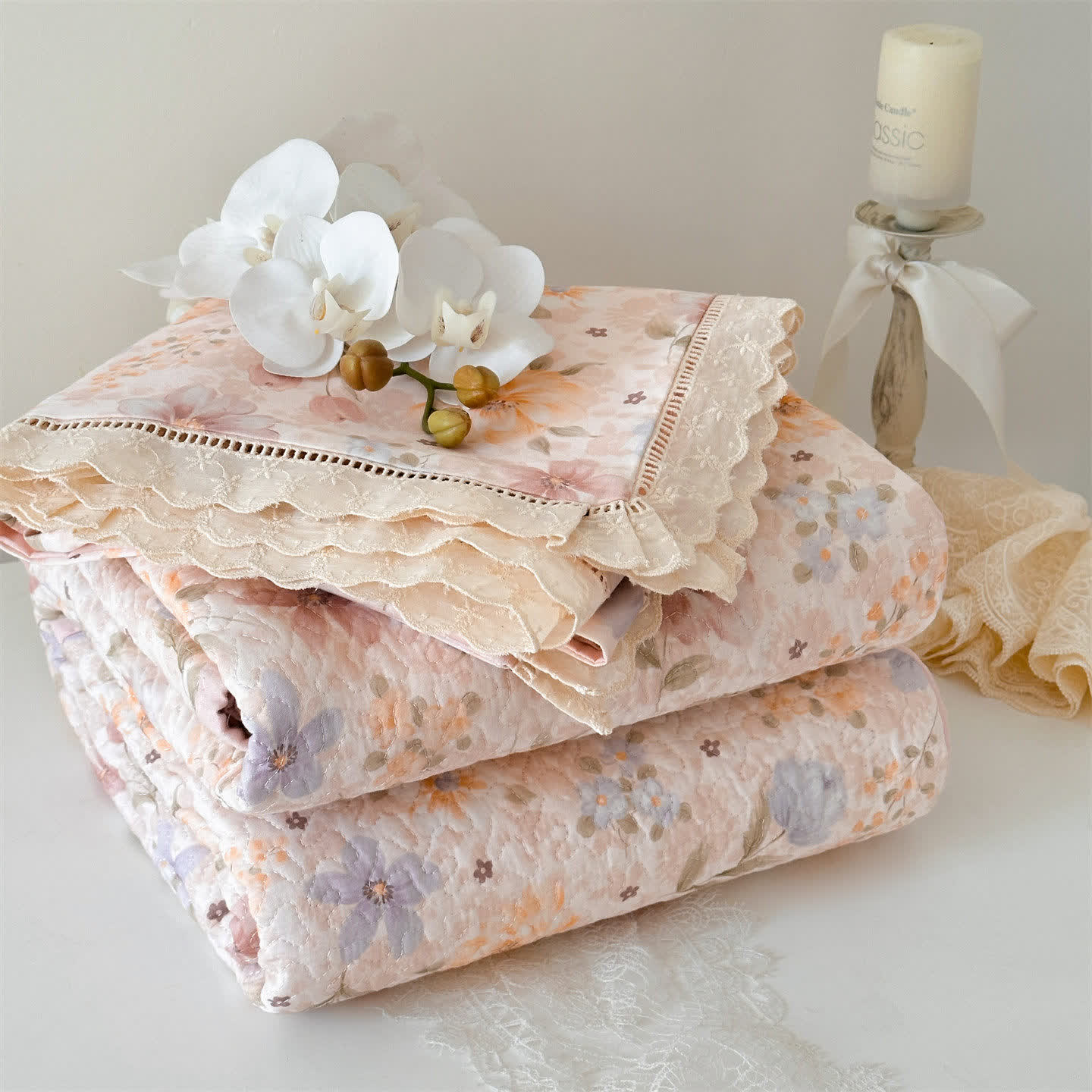 French Country Floral Quilted Cotton Bedspread