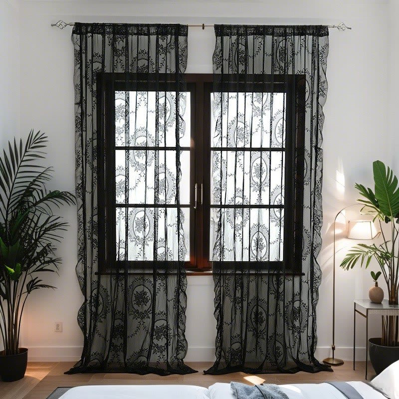 Cottage Lace Sheer Curtain with Ruffle Trim